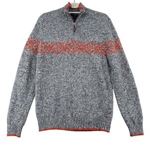 Express Fair Isle Quarter Zip Sweater Mens M Wool Blend Gray Orange